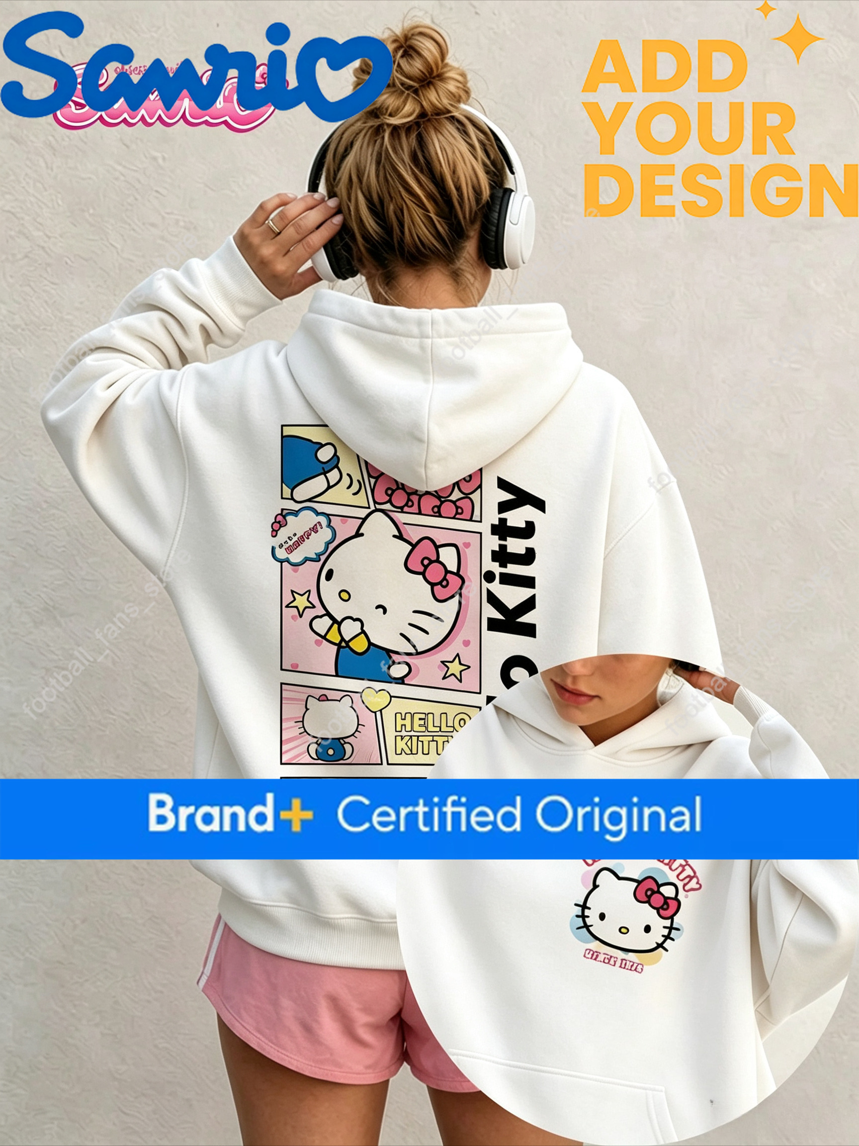 2026 SANRIO Autumn Women's Hello Kitty Front and Rear Printed Hoodie Large Cartoon Pattern Sports Shirt 6c