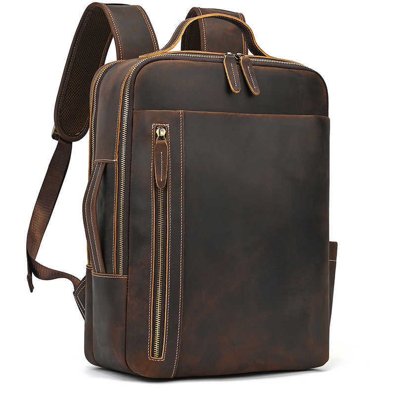 Nuovo 2025 Zaino Arrivi Stile Zaino in pelle per uomo da viaggio Borsa per laptop in pelle di vacchetta maschile 15.6 17 Borsa a tracolla doppia per