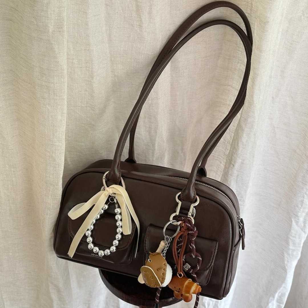 Body Large Capacity Brown Cross Bowling Handbag Women's Shoulder Bag Korean INS Style Autumn Winter New 2025 Fashion Trend Bag H260922