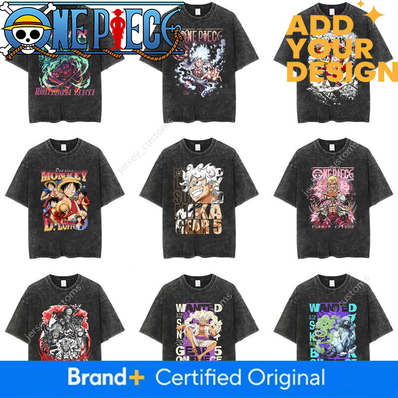 One Piece New Era Washed Vintage Anime Short Sleeve Printed Loose Summer Pure Cotton Men's American Style T-Shirt
