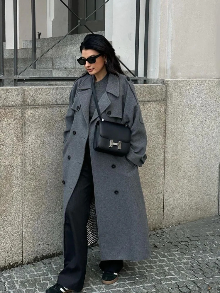 Casual Woolen Women Coat Fashion DoubeBreasted TurnDown Collar Long Sleeve Female Coats 2026 Autumn Winter Chic Lady Outwear 260922