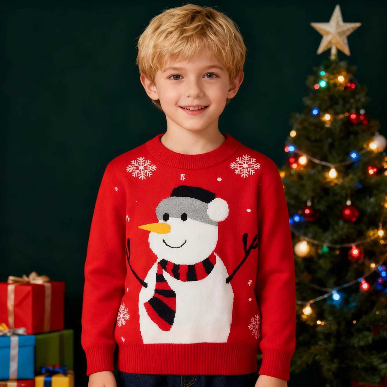 Snowman Christmas Sweaters Pullover Kids Pattern Long Sleeves warm Girl Boy Sweater New Year Kid Sweater Pullover for spring autumn winte C260921