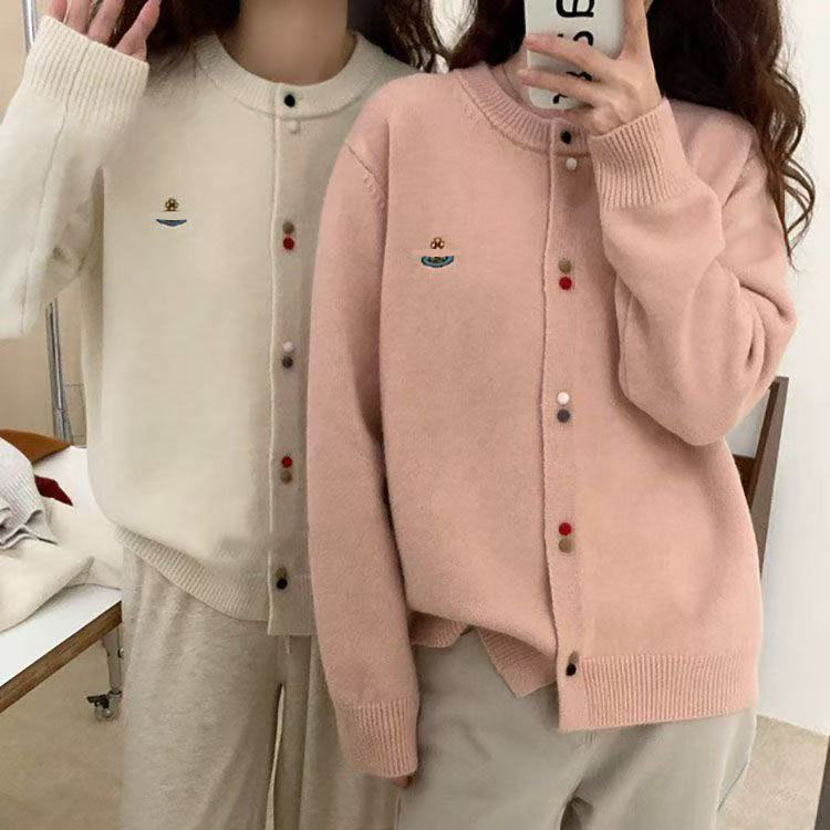 Autumn and winter fashion university style women's top, knitted long-sleeved women's cardigan, casual decal single-breasted women's l