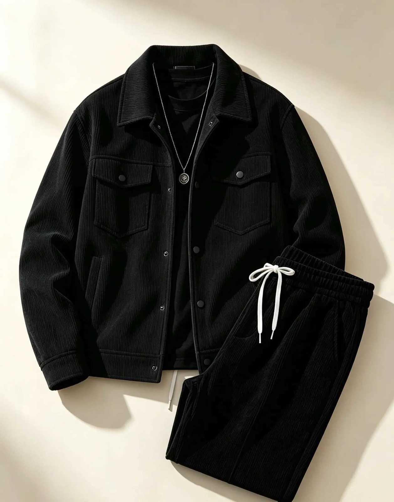 Corduroy Men's Tracksuits Men's Jacket And Pants Set Solid Color Fashionable Casual Outfit for Shopping Spring/Autumn Wear J260921