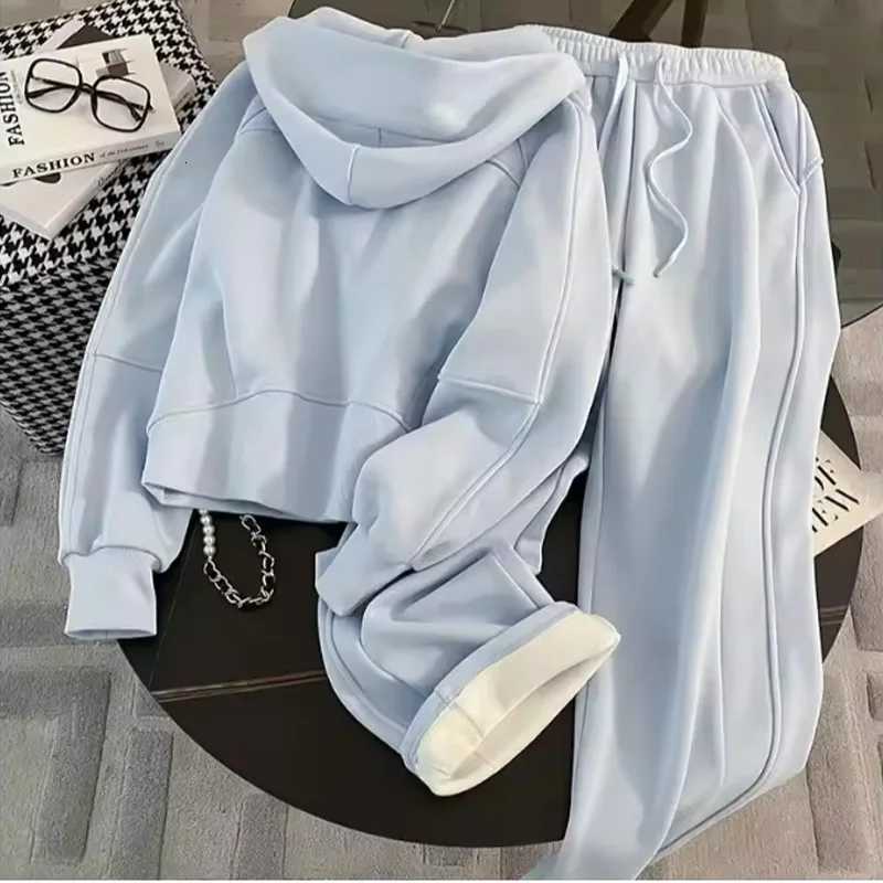 Conjuntos Otoño Casual Fleece Forro de béisbol Sudadera Pantalones Conjunto Mujer Moda Chaqueta con cremallera con capucha + Pantalones de pierna an