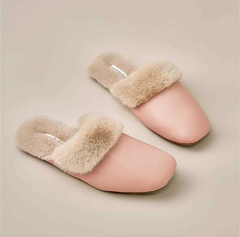 Women's Winter Cotton Slippers With Anti Slip Cowhide Sole and Waterproof PU Leather Slippers T260922