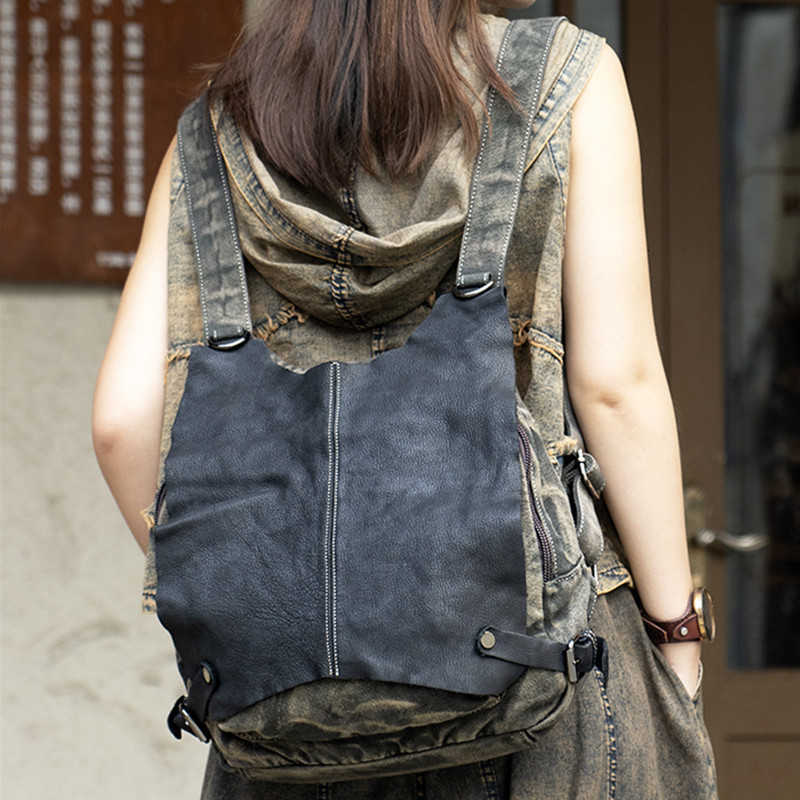 With Backpack Canvas Style Genuine Leather Women's Backpack Handbag Shoulder Crossbody Bag 2025 New Travel Commuter Leisure Bags Portable H2609