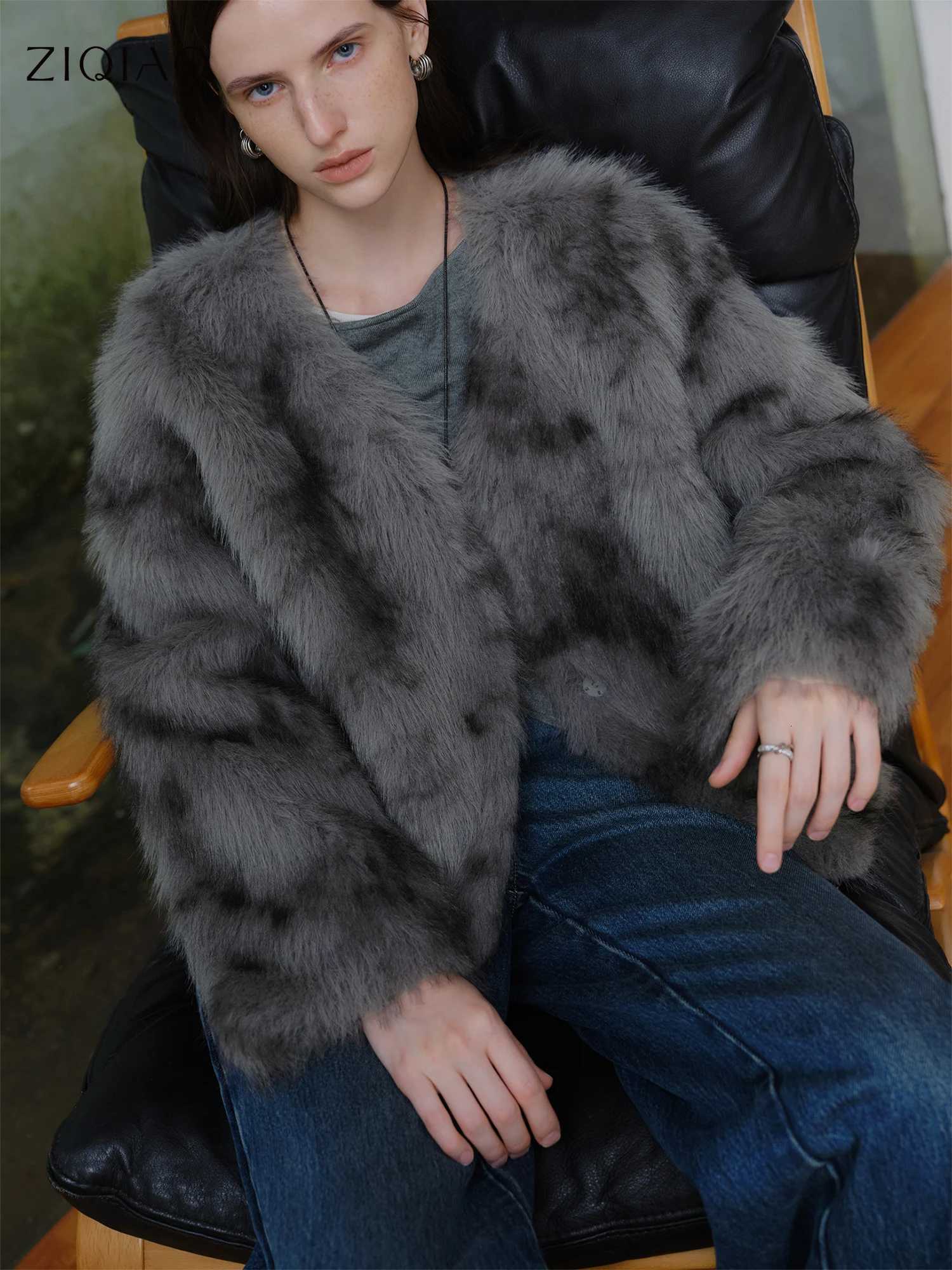 2025 Winter ZIQIAO New Arrival Luxury Eco-Friendly Faux Fur Stand Collar Jacket Fur Short Outerwear Slimming Straight Design C260921