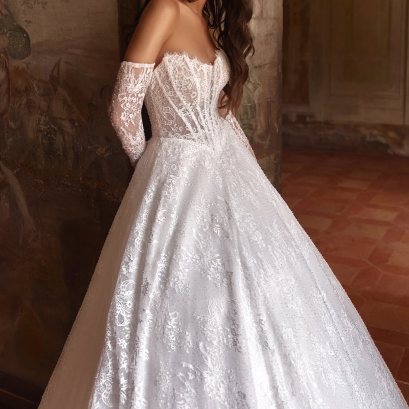 Pearl White Lace Appliques Wedding Dresses Decal Skirt Long Tail A-Line Skirt Made Wedding Dress Bridal Gown