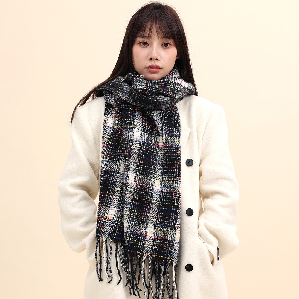 Autumn Winter High-End Atmosphere Checkerboard for Women Korean Version Versatile Thickened Warm Long Shawl Dual-Use Neck Scarf