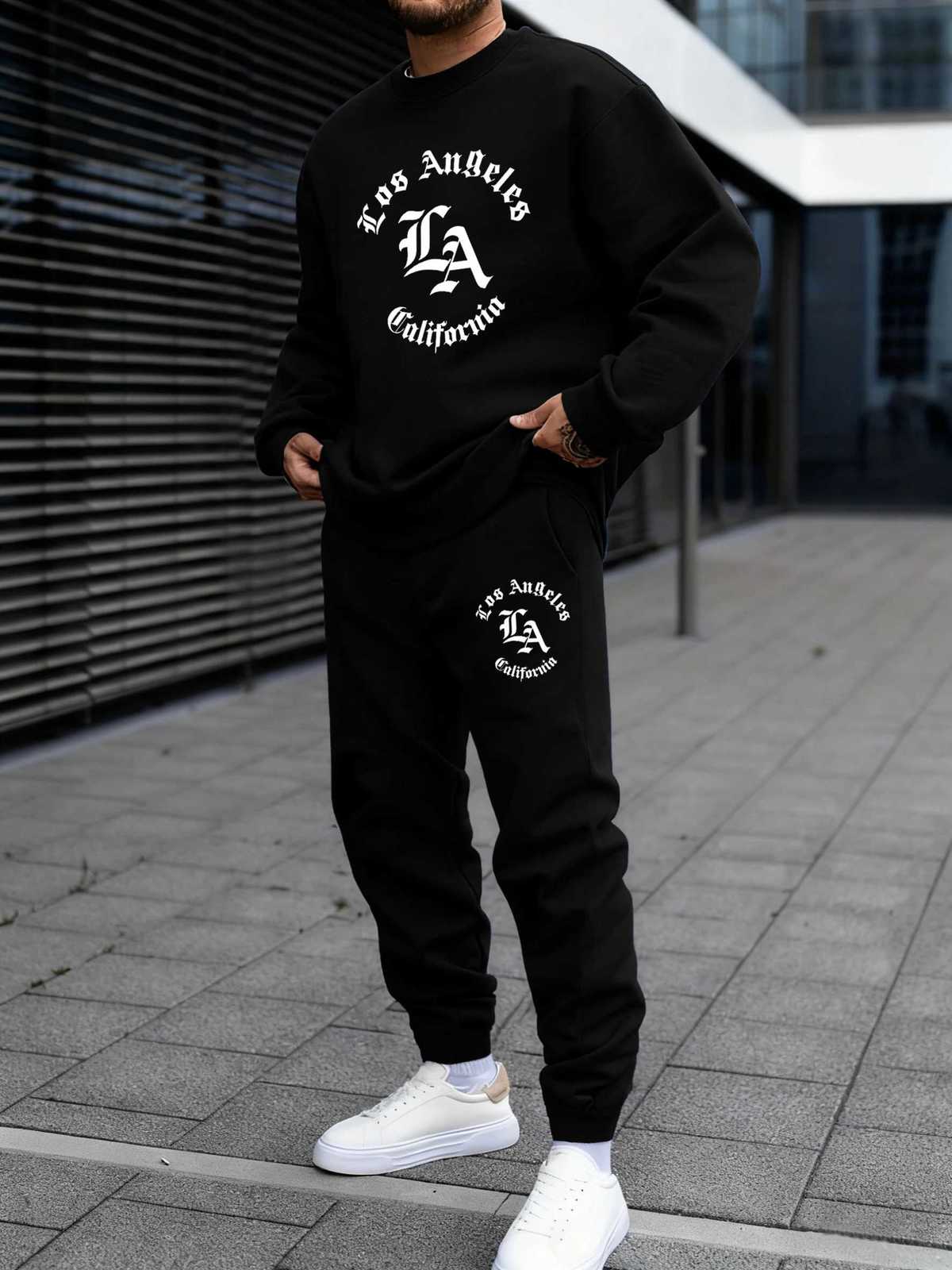 2026 Men's California Tracksuits Letter Creative Print Men's Jogger Crewneck Soft Hoodie Set J260921