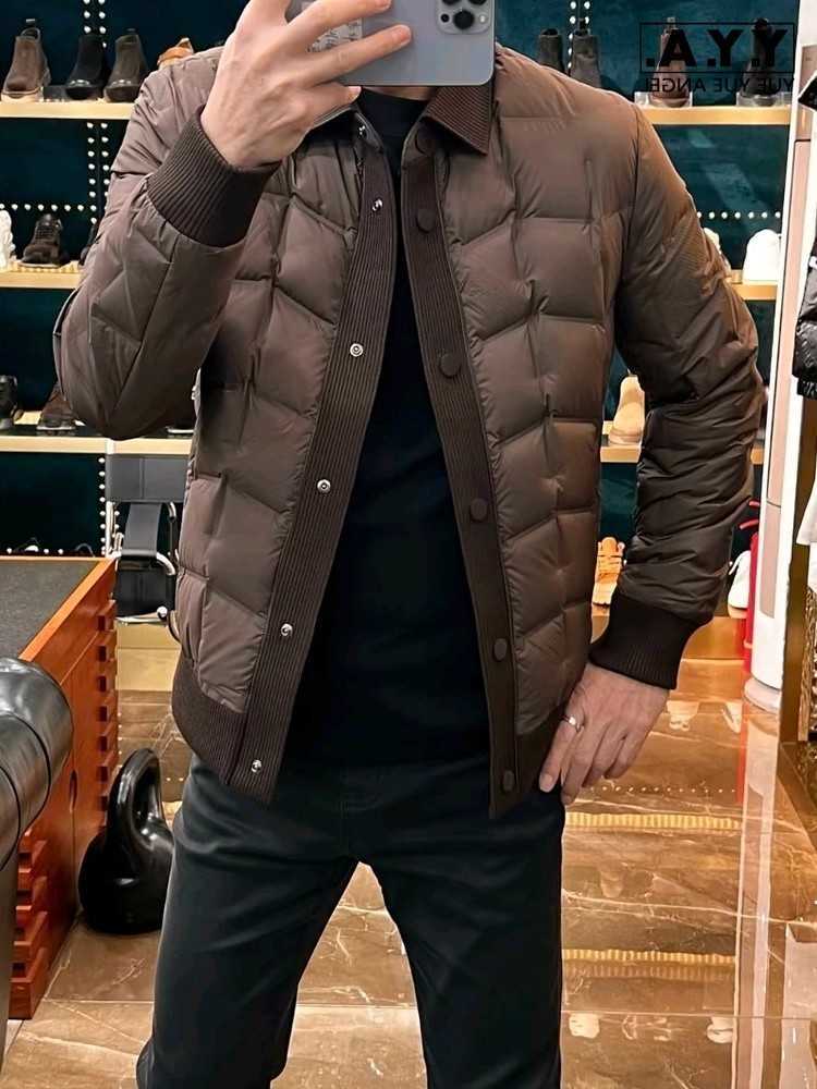 Mens Men's Winter Down Parkas Business Work Thick Warm Down Jacket Slim Fit Single Breasted Spliced Outwear Coat Vintage Office Casual Overcoat