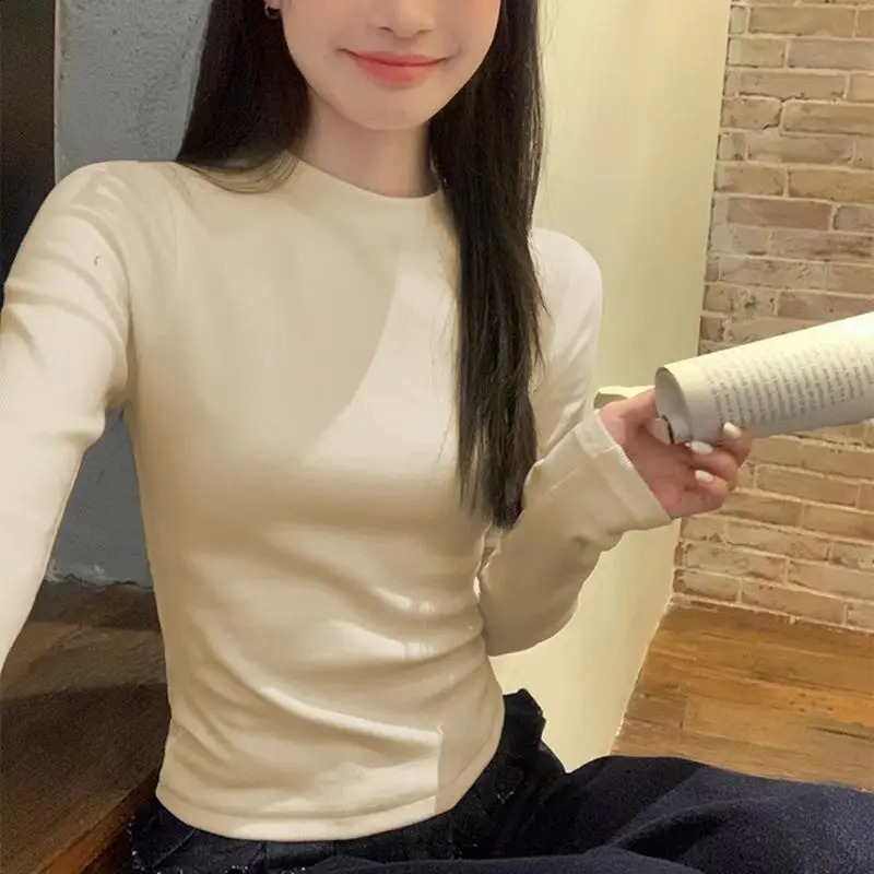 Autumn Winter Women's Bottom Shirt Small Round Neck Autumn Women's Warm T-shirt Women's Long Sleeve Warm Top Thermal Underwear 260921