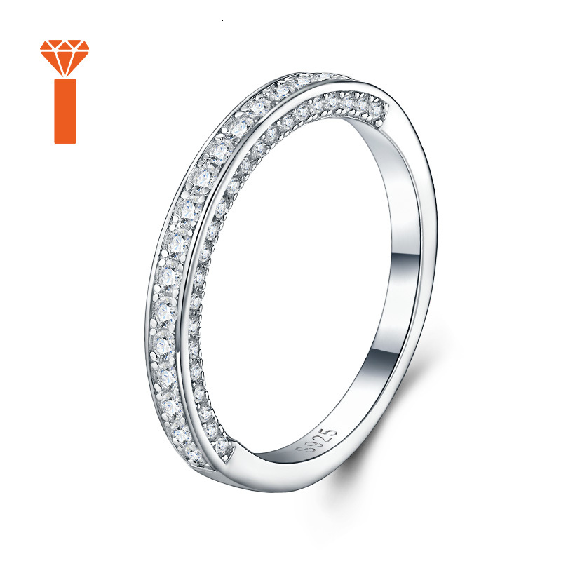 Simple Classic S925 Sterling Silver Eternity Moissanite Round Cut Micro Pave Setting Stackable Promise Moissanite Jewelry Ring