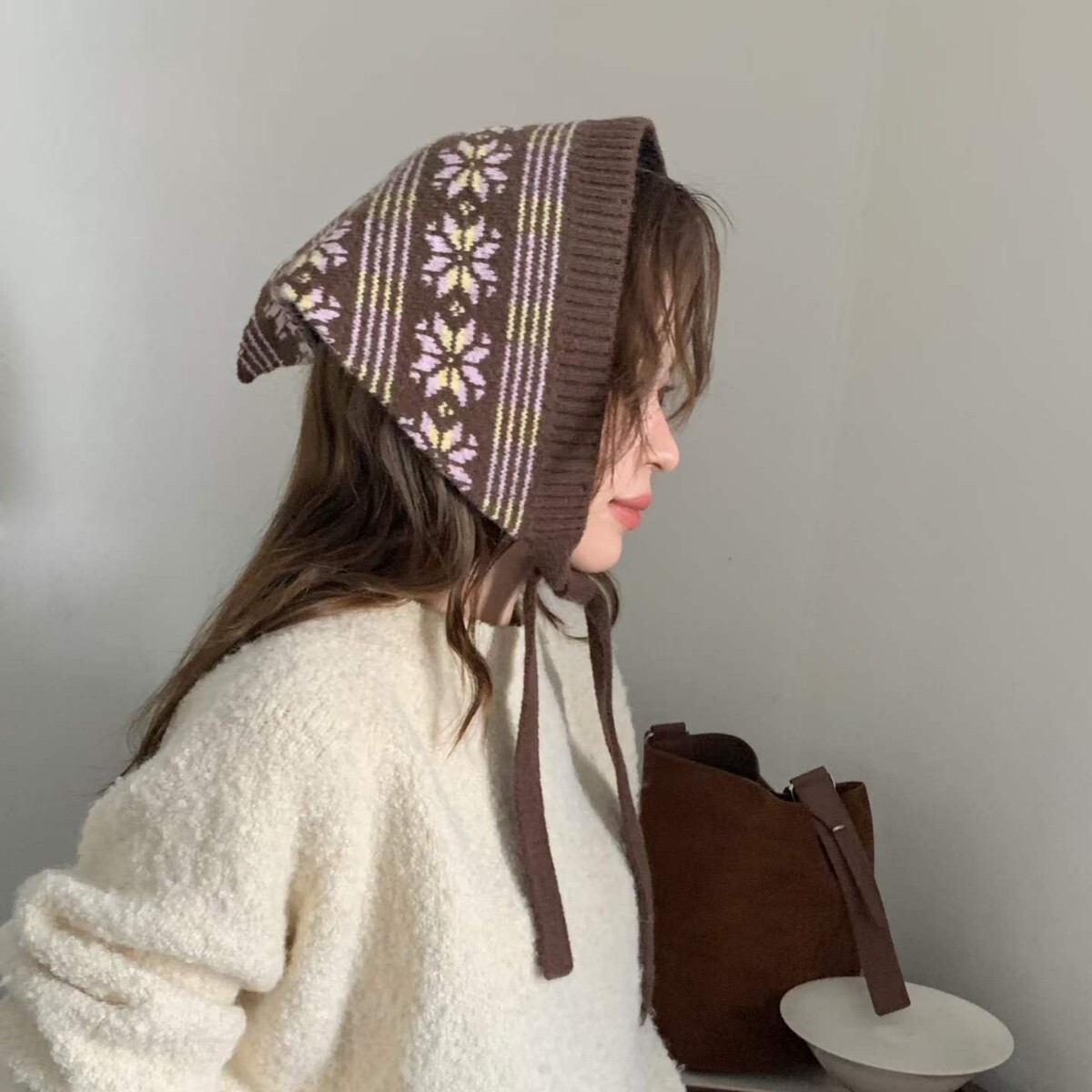 Three-in-one snowflake knitted hat, thickened warmth, suitable for outdoor wear in autumn winter, Korean and Japanese style, couples' design, e