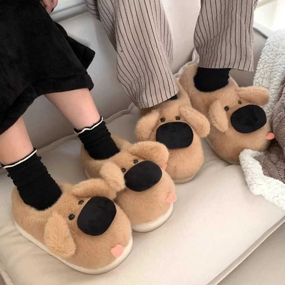 Cute Creative Big Nose Puppy Slippers Soft Fluffy Plush Dog Shape Slippers Thick Sole Cartoon Winter Home Slippers Girls T260922