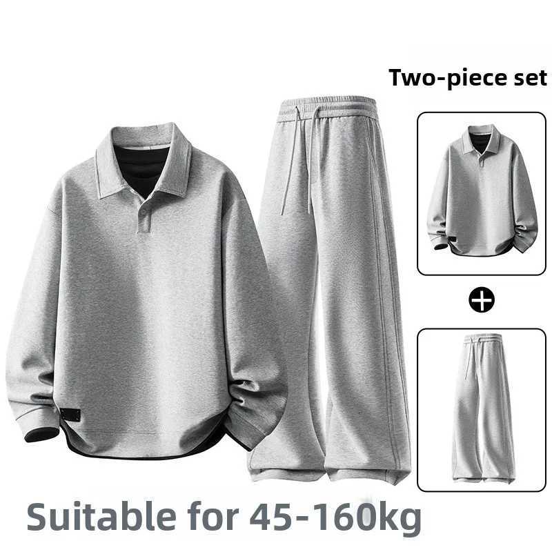 Size Men's Tracksuits plus Men's Spring Autumn Set Casual Pants High Waist Straight Leg Drawstring High Elasticity Silk Blend Comfortable