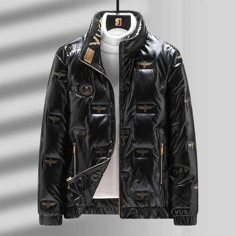 Down Men's Shiny Down Parkas Jacket Men Winter Waterproof Eagle Down Jackets Solid Stand Collar Classic Pleated Warm Winter Jackets Male C26092