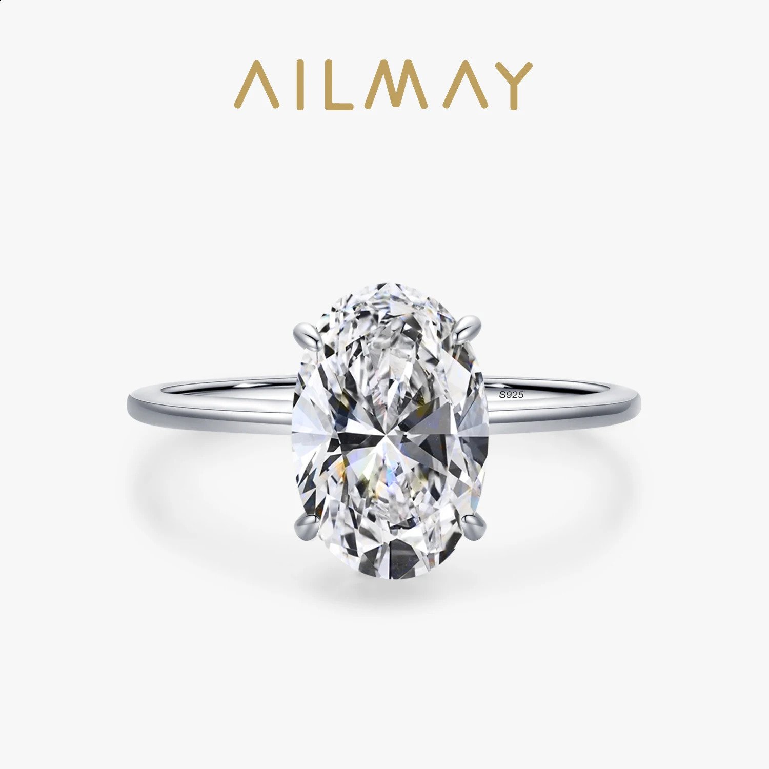 Ailmay 3CT Wedding Ring 925 Sterling Silver Oval Clear Zirconia Engagement Rings For Women Fine Jewelry Valentine's Day GIFT 260921