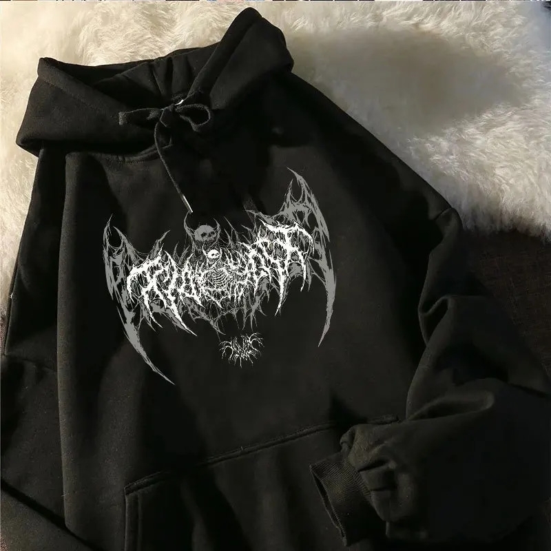 Skull Graphic Printed Long Sleeve Men Hooded Women's Sweatshirt Gothic Top Black Punk Style Fashion Cool Girl Unisex Hoodie y260914
