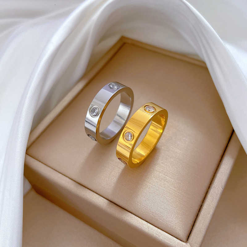 Trendy Band Rings Stainless Steel Rose Gold Color Love Ring for Women Men Couple 6pcs CZ Crystal Rings Luxury Brand Jewelry Wedding GiftT260922