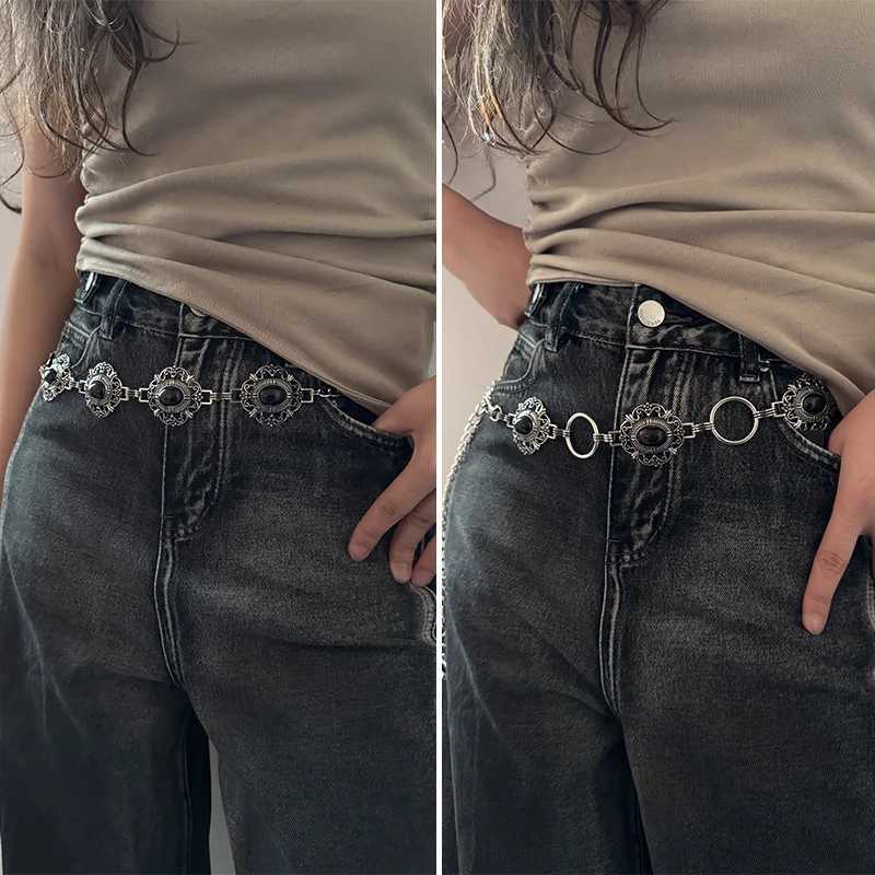 Waist Chain Belts Women's Cosplay Waist Chain Belt Female Black Gems Stone Crystal Halloween Costume Gothic Accessories Punk Jeans Waistband Q2
