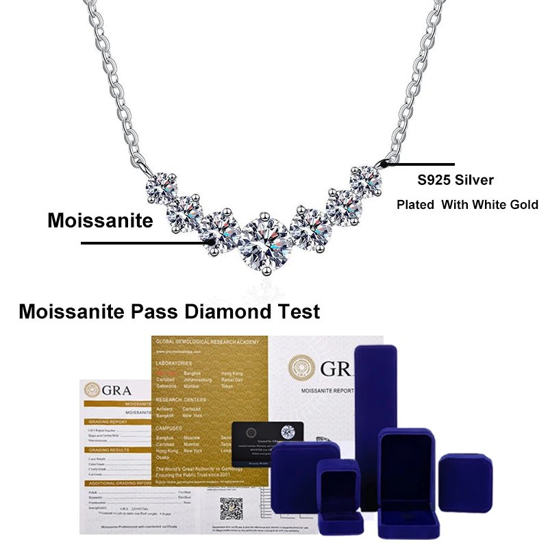 GRA Certified Moissanite Pendant Necklace 925 Sterling Silver Classic Wedding Jewelry