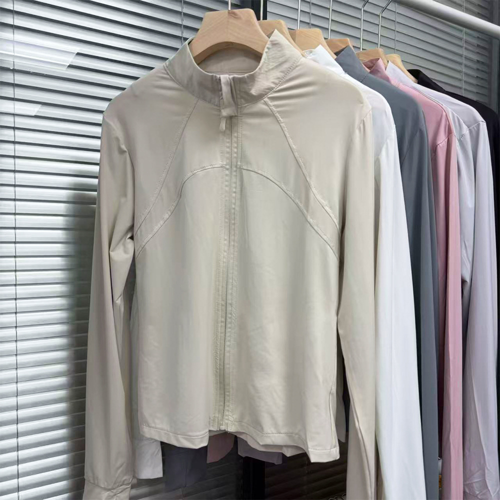 Women's High-End Slim Fit Workout Jacket - Full Zip Up Quick-Dry Yoga Running Top with Sun Protection J260922