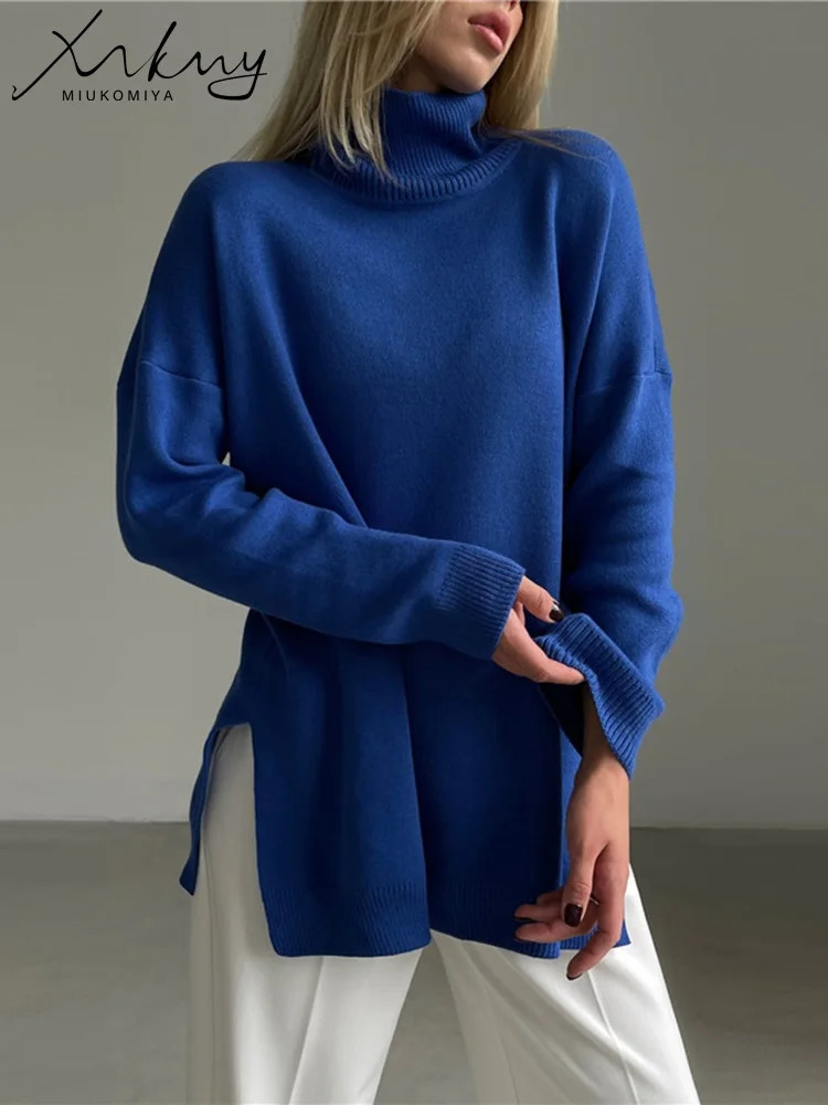 Autumn Winter Women's Sweaters Turtleneck Women Pulovers Side Split Knitted Jumpers Christmas Sweater Oversize Pull For Women 260921