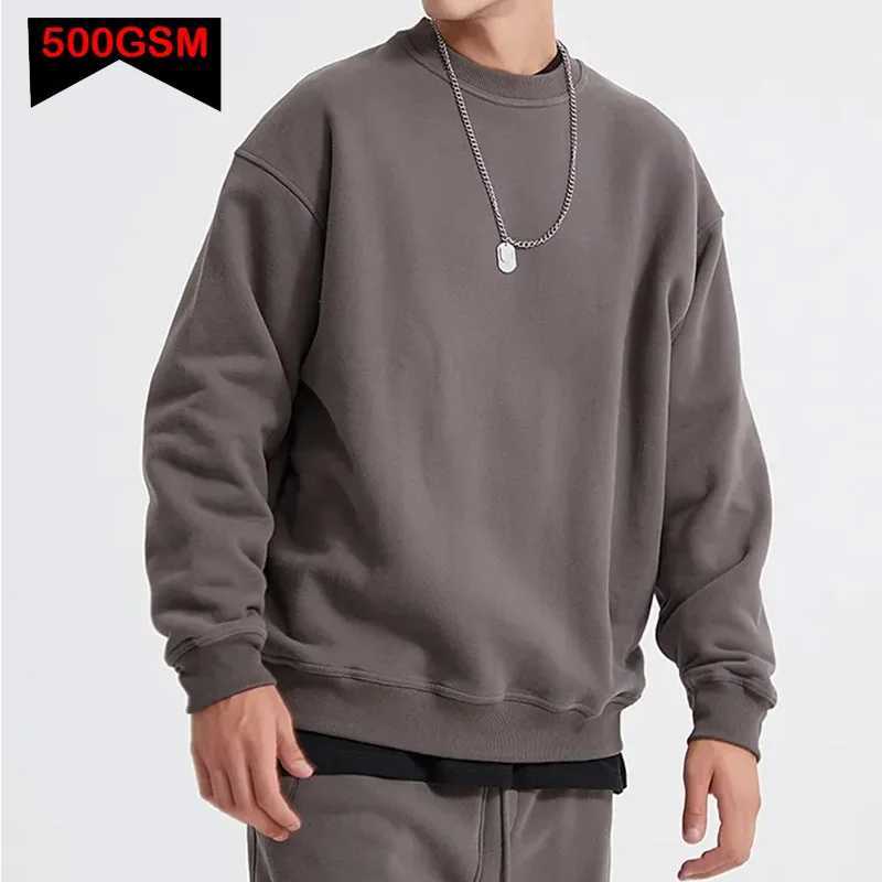 500GSM Heavy Weight Fashion Men's Hoodies New Autumn Winter Casual Thick Cotton Men Top Solid Color Hoodies Sweatshirt Pullover S260922YN4E