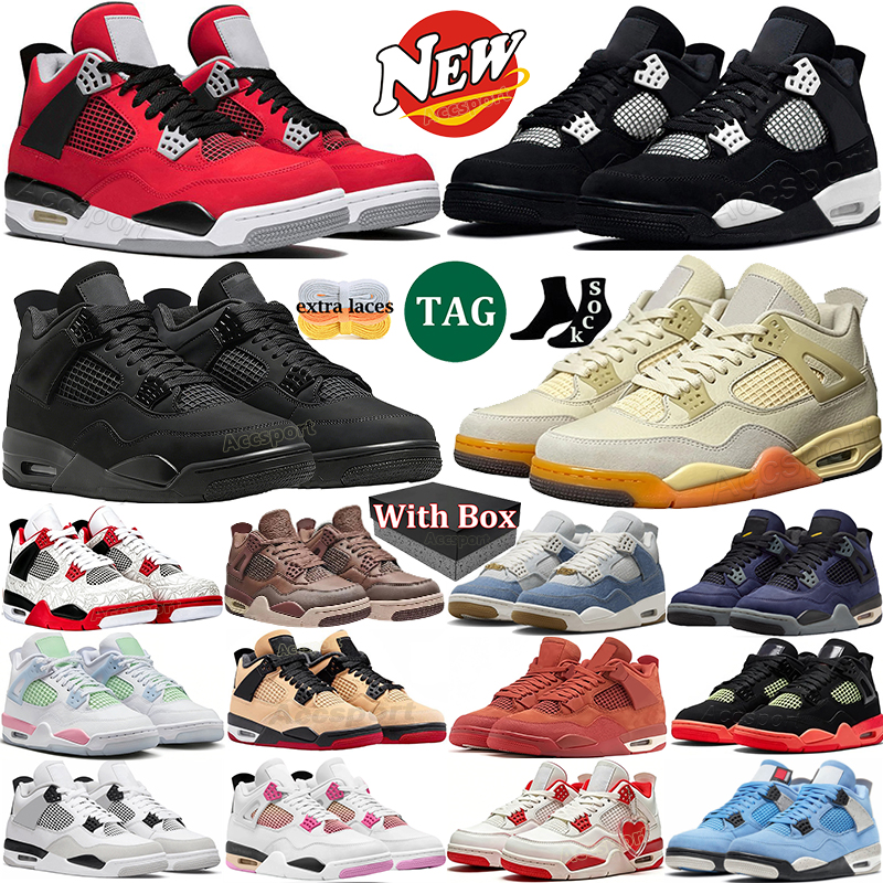 Box Designer Basketball Shoes 4s - Men's & Women's Trainers Sneakers - Military Black, Toro Bravo, University Blue, Thunder Pink, Oreo Col