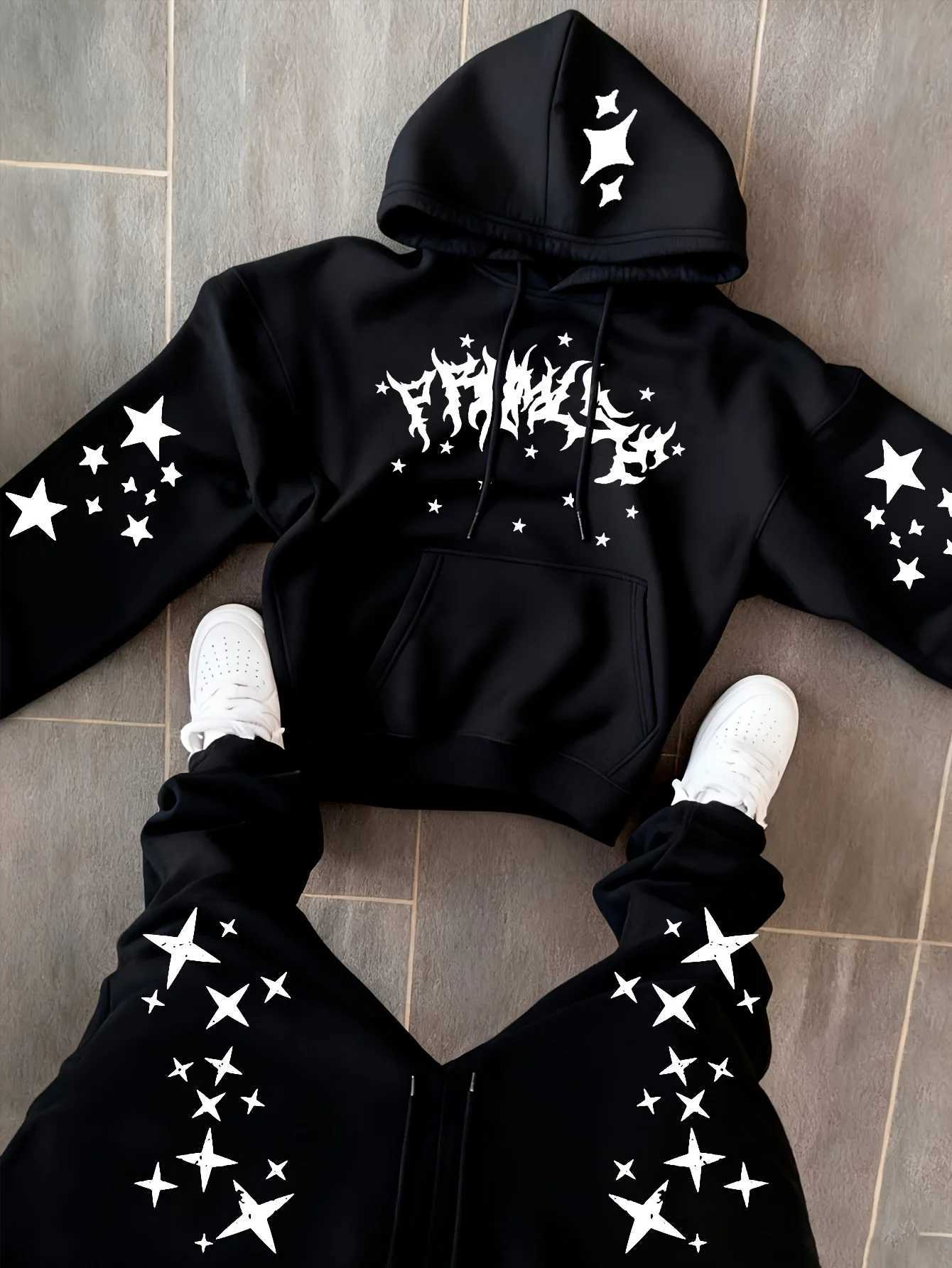 Tracksuits Men's Autumn Men's Winter 2 Piece Tracksuit Set Classic Letter Print Hoodie Drawstring Sweatshirt Casual Jogger Pants Fashion O