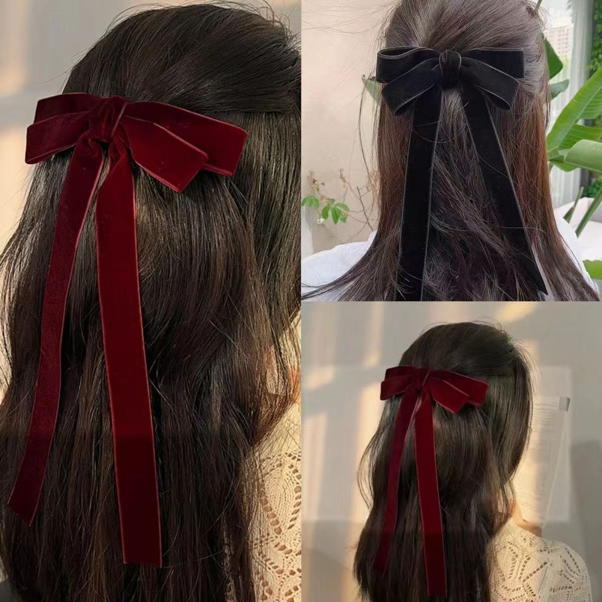 Velvet bow ribbon clip for women Korean version gentle elegant versatile and high-end popular online hair accessory