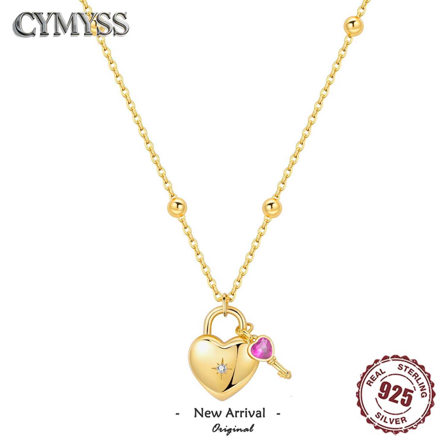 Pendant Necklaces Minimalist Dainty 925 Sterling Silver Heart Lock and Key Y-shaped Chain Necklace 18K Gold Plated Jewelry Gift For Women Birthday X