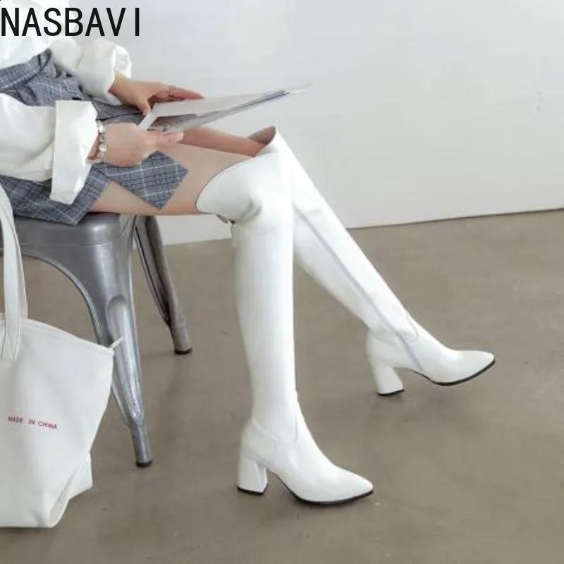 NASBAVI Fashion Over Knee High Boots Women's Winter Thigh Boots Thick High Heel Stretc Long Boots Slip on Autumn Shoes Woman 260921