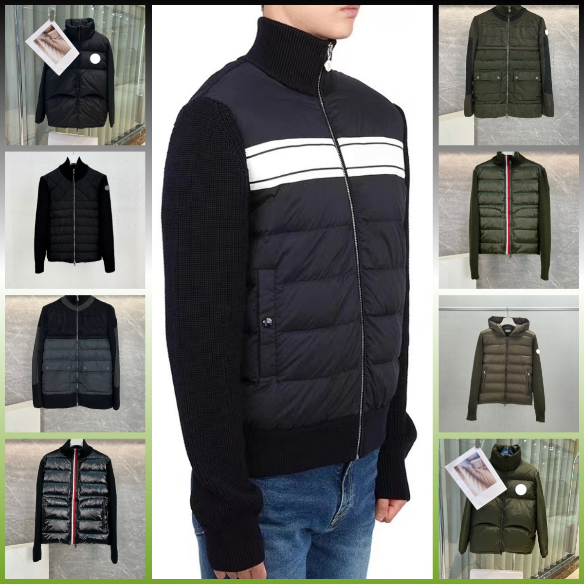 HOT sale Plusieurs styles Hiver Veste Doudoune Homme Col Montant Manches Rayées Tricotée Patch Badge Taille M à XXL Veste Décontractée Mode