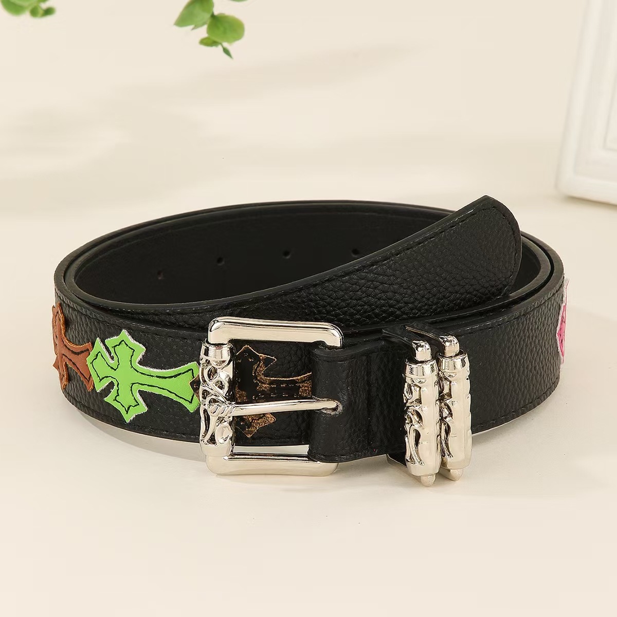 Spring And Summer New Trendy Hot Selling Men's Personalized Cross Flower Youth Punk Buckle Casual Belt
