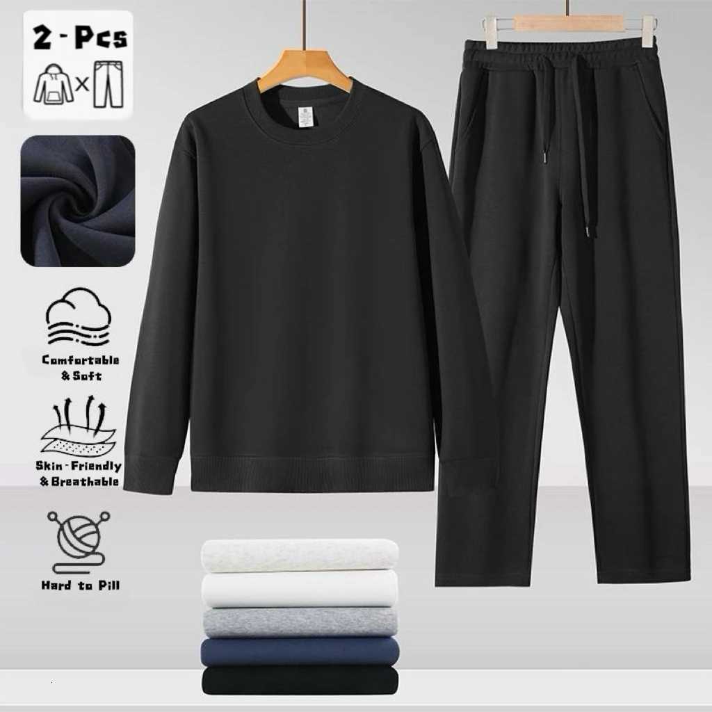 Autumn Men's Tracksuits Men's and Winter New Solid Color Pullover Sweater Pants Two-piece Set Fashionable Casual Sports Set Men's Tra