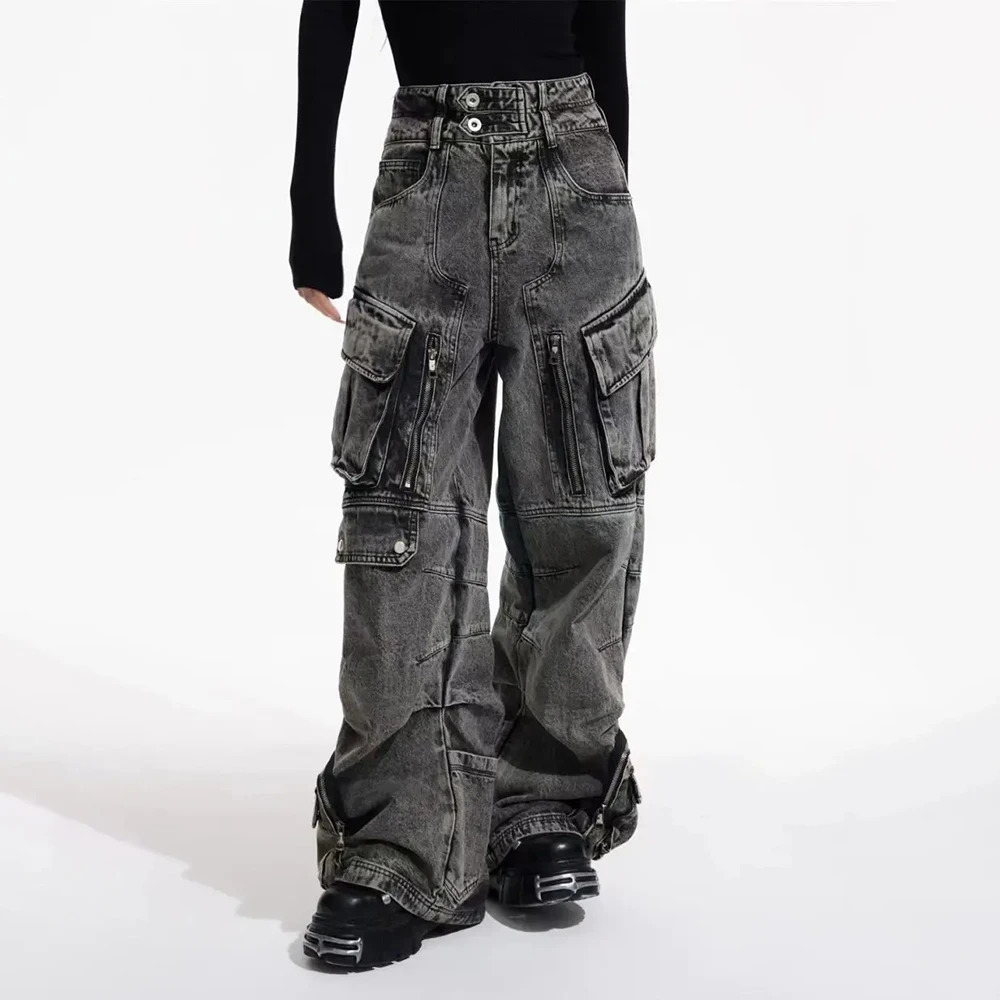 Men Gothic Jeans Y2k Big Pocket Cargo Jeans Streetwear Fashion Japanese Youth Campus Wide Leg Casual Pants Male Men'S Clothing 260921