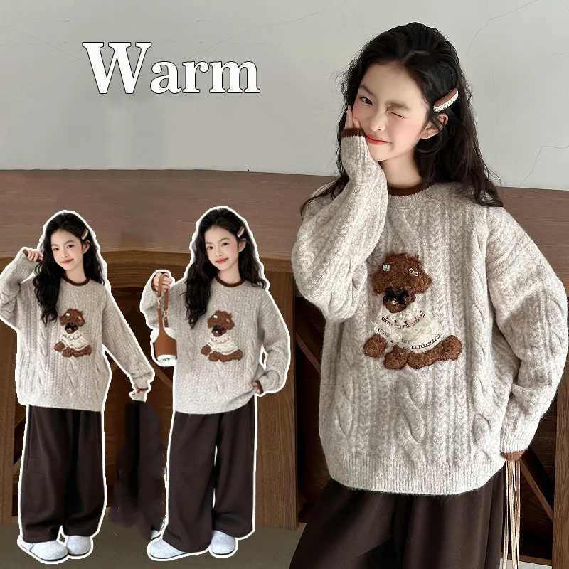 2025 New Girl's Knitted Pullover Sweater Pure Cotton Cartoon Teddy High Quality Autumn and Winter Sweater Christmas Atmosphere Ages 4-14Y C2609
