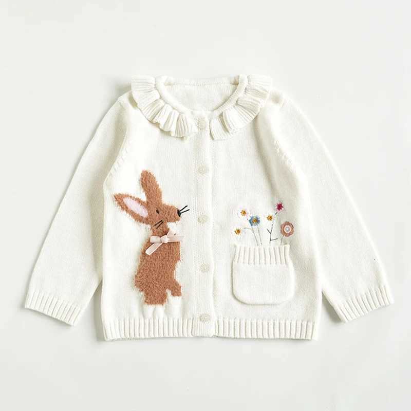 Embroidery Girls Pullover Sweater Baby Cardigan Autumn Fashion Cotton Floral Collar Kids Knitted Cardigan Rabbit Coat Outerwear Korean C260921