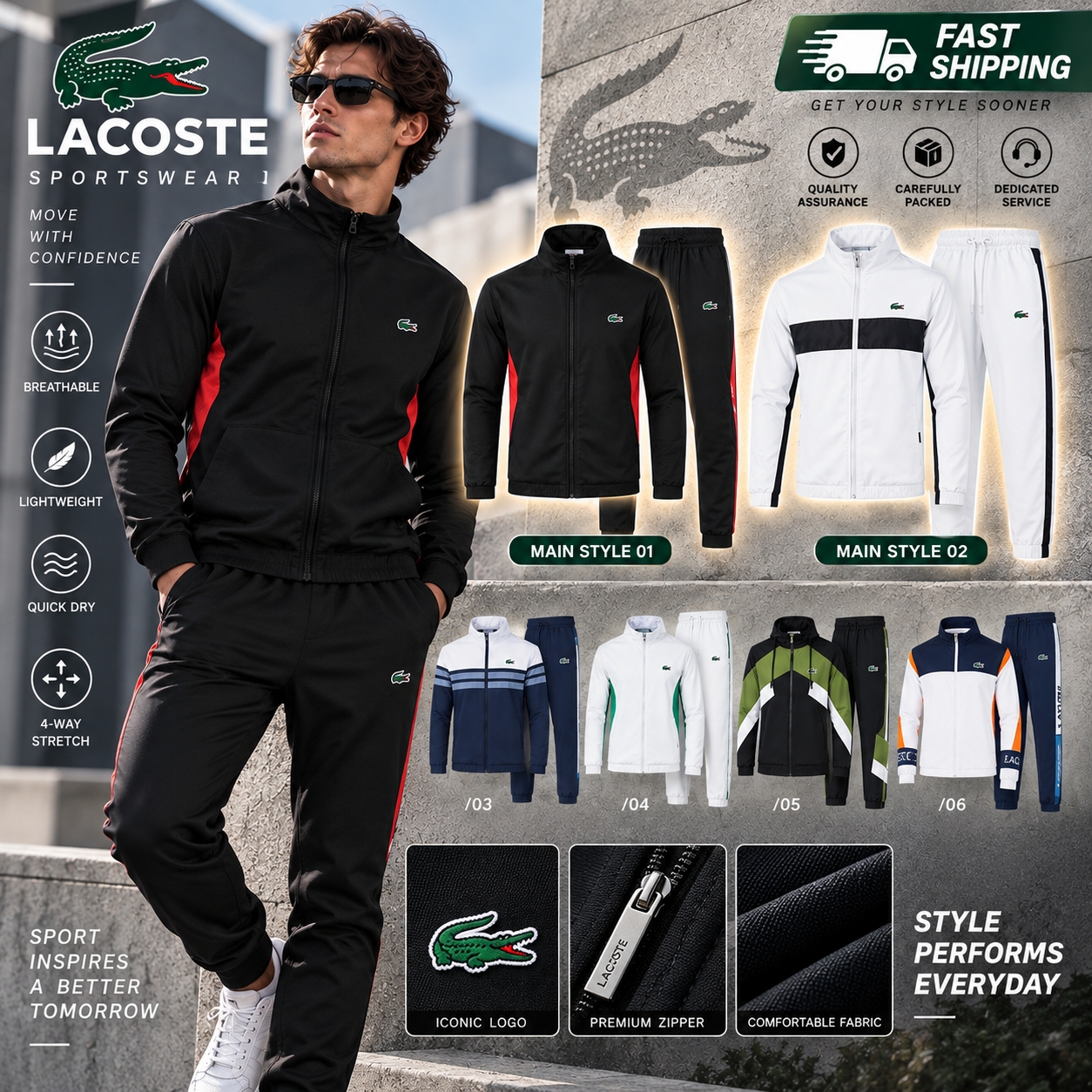Designer lacostsly Mens tracksuits Gym Running Tracksuit Mens Lightweight Windproof Full Zip Jacket And Pants Athletic Training Suit Autumn Windproo