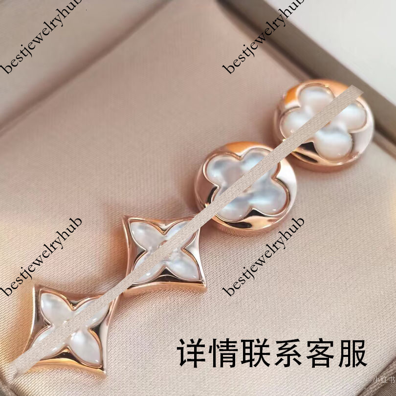 Designer Jewelry Louisevuits L'Orbelle vintage V-gold earrings, lucky natural white mother-of-pearl pink shell, diamond-shaped and round, fashi