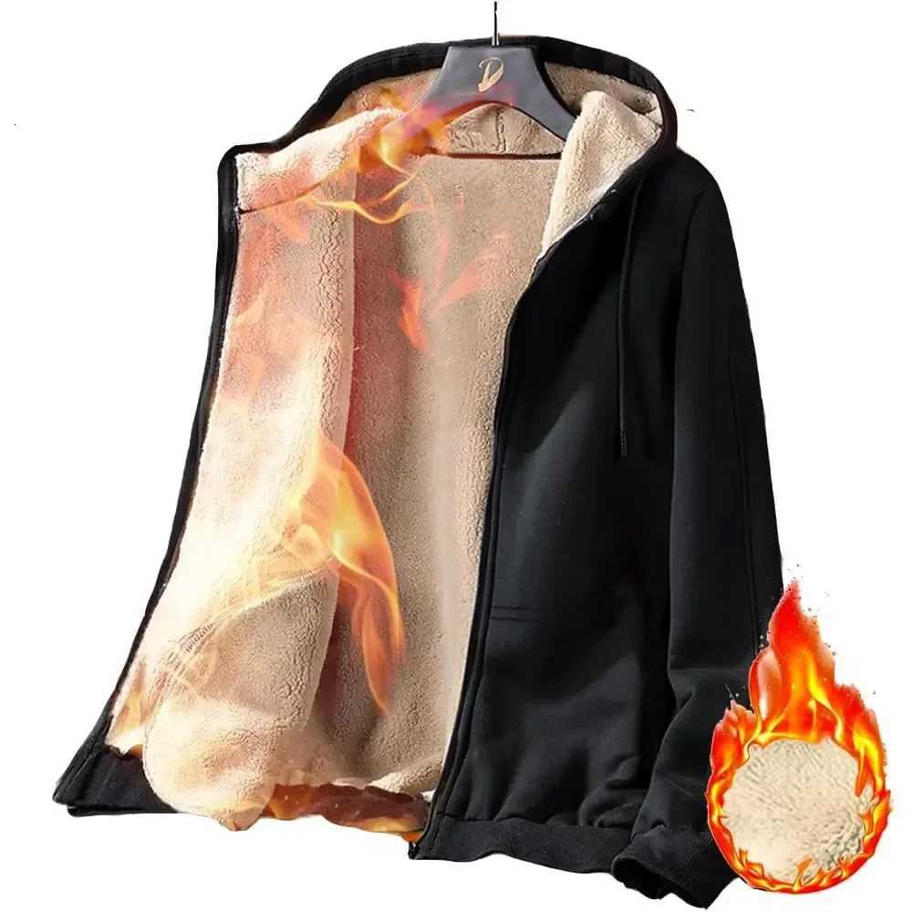 Winter Men's Hoodies Jackets Sweatshirts Men's Warm Hoodies Women Loose Fleece Zipper Hoodie Thicken Windproof Sportswear Coat Thermal Cas