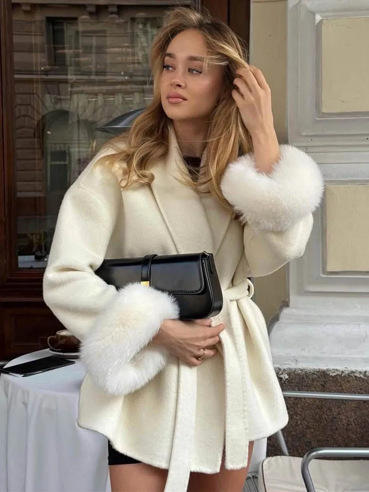 Tossy Fur Wool Overcoat Women's Short Coat Office Lady Elegant Doublesided Woolen 2025 Cardigan Jackets Loose 260921