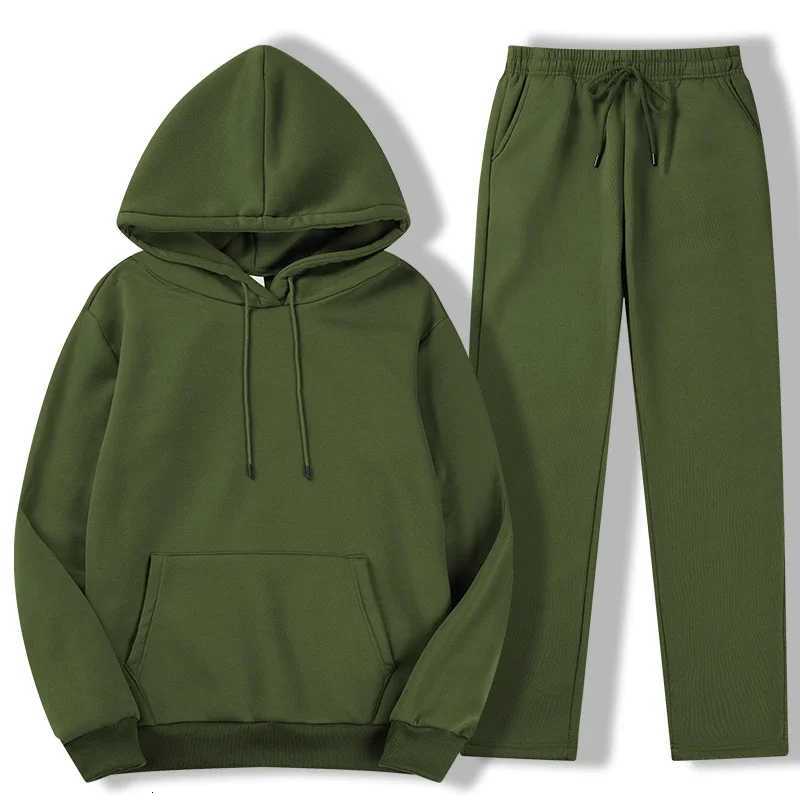 Autumn Men's Tracksuits Men's Winter Solid Color Casual Sports Two - piece Hoodie and Pants Set S - 3XL Tracksuit for Daily Workout Enthus