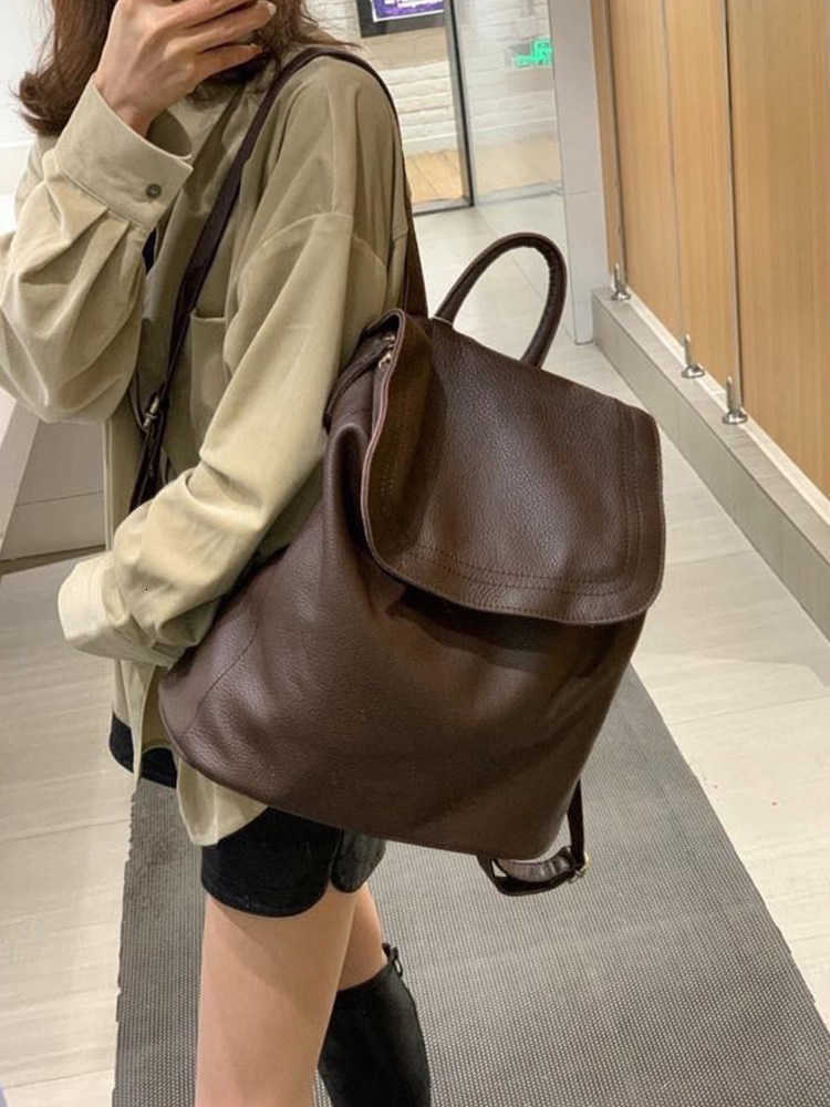 Backpackage Backpack Style Soft Leather Large Capacity Women's Leisure Travel Backpack 2024 New H260922