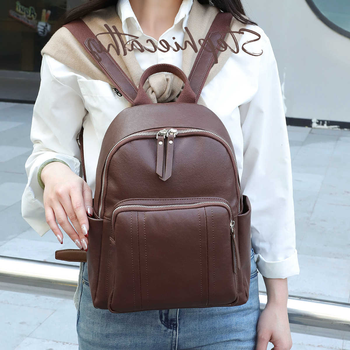 Style SC Functional Real Backpack Leather Backpack For Women Multi Carry Ways Shoulder Bag Large Capacity Zipper Closure Casual Travel Knapsack H260