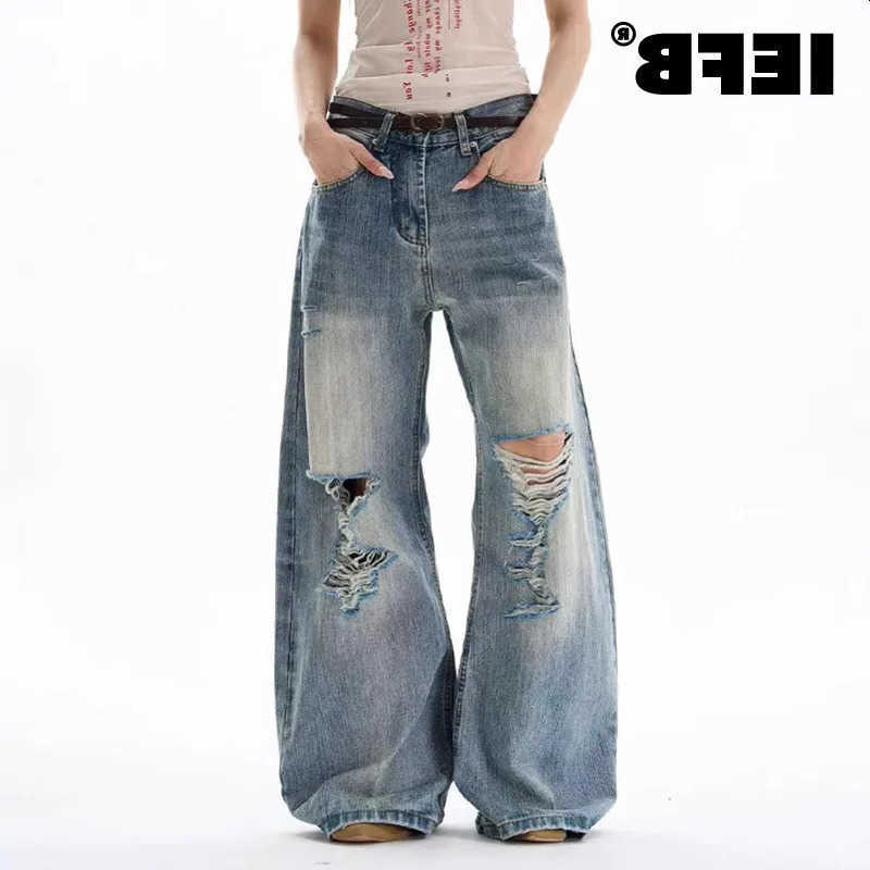 Style IEFB Distressed Mens Solid Color Casual Torusers Wide Leg Loose Male Denim Pants 9W2679 S260922R2DA