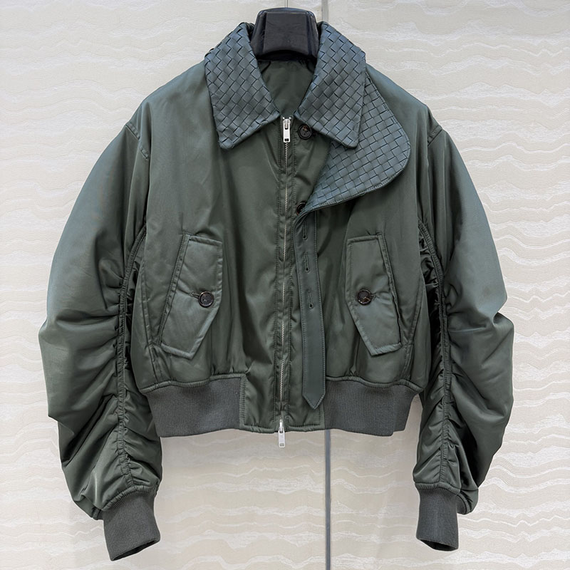 Brand Leather Weave Colloar Blouson Jacket Windbreaker for Women Long Sleeve Button Coat Spring Autumn Street Style Basic Outerwear